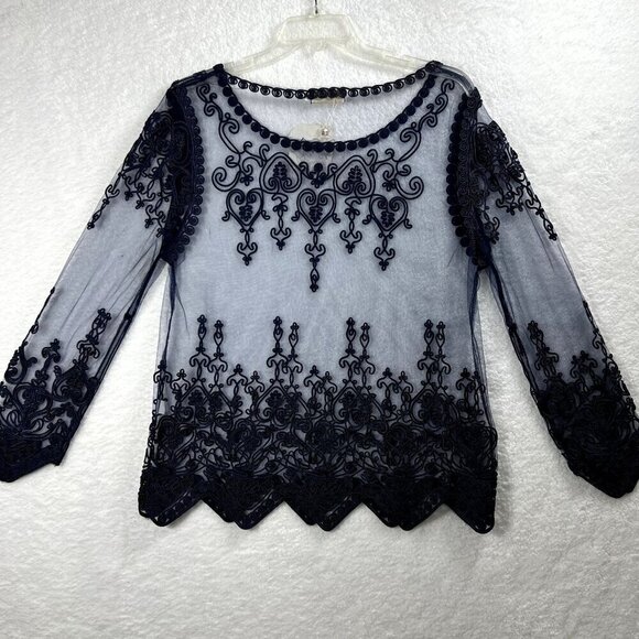 Simply Couture sz XL Boho Lace Sheer Top Embroidered Designer Hippie Peasant NWT - Picture 9 of 10